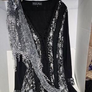 Pretty Angel Black Dress with Silver Lace Details